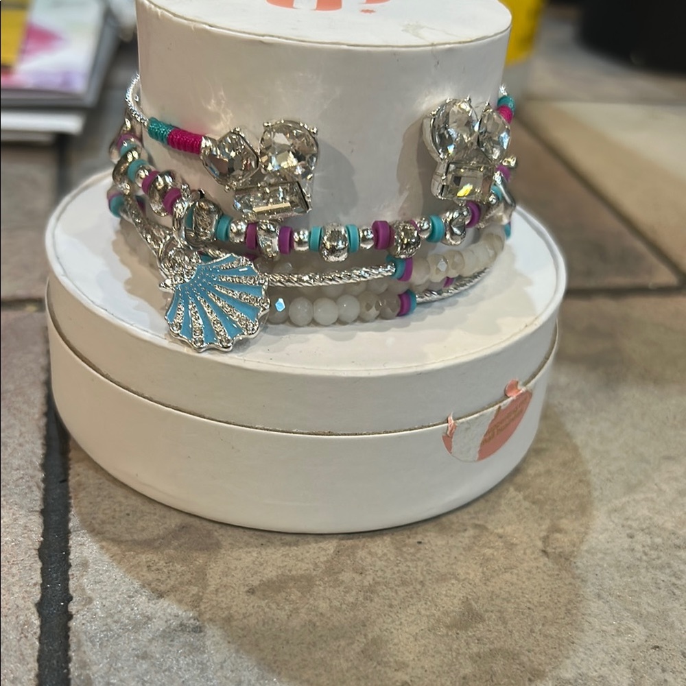 Colorful Beaded Bracelet Set with Shell Charm